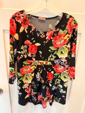 Hello Miz Black Floral Empire Waist Maternity Tunic Top Women’s Large